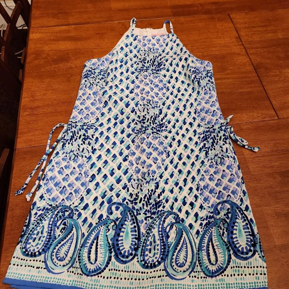 Lilly Pulitzer Romper Dress Pearl Womens 00 Blue Resort White Tie Side Slits